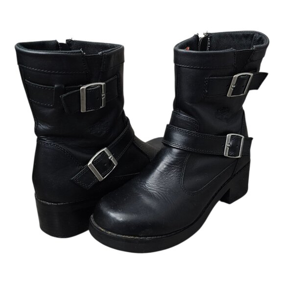 Harley Davidson Shelby Leather Buckle Zip Black Ankle Motorcycle Boots #83542 - Picture 4 of 14
